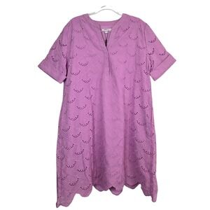 Chico's Women 3 XL 16 Popover Shirtdress Lavender Purple Eyelet Scalloped Cotton